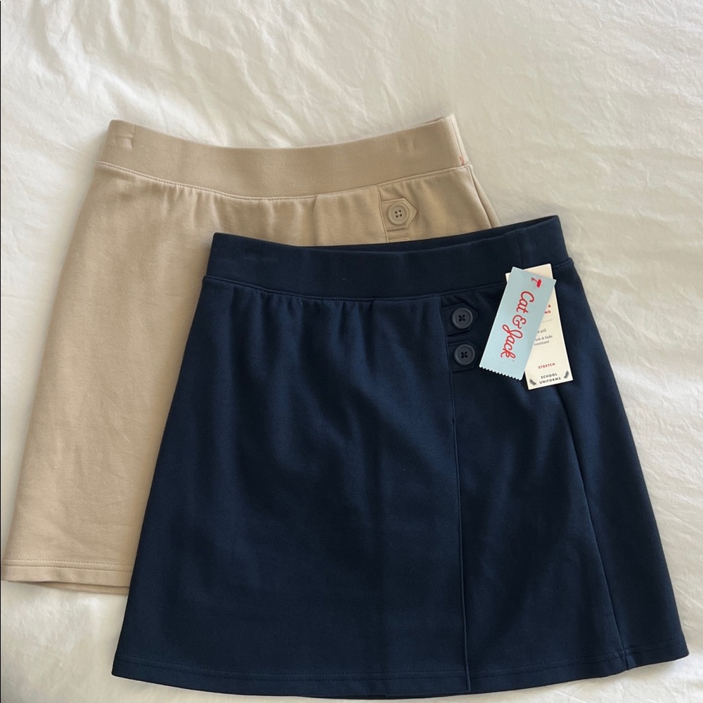 Cat & Jack Stretch Uniform Skirts - Navy and Tan, Size L (10/12)